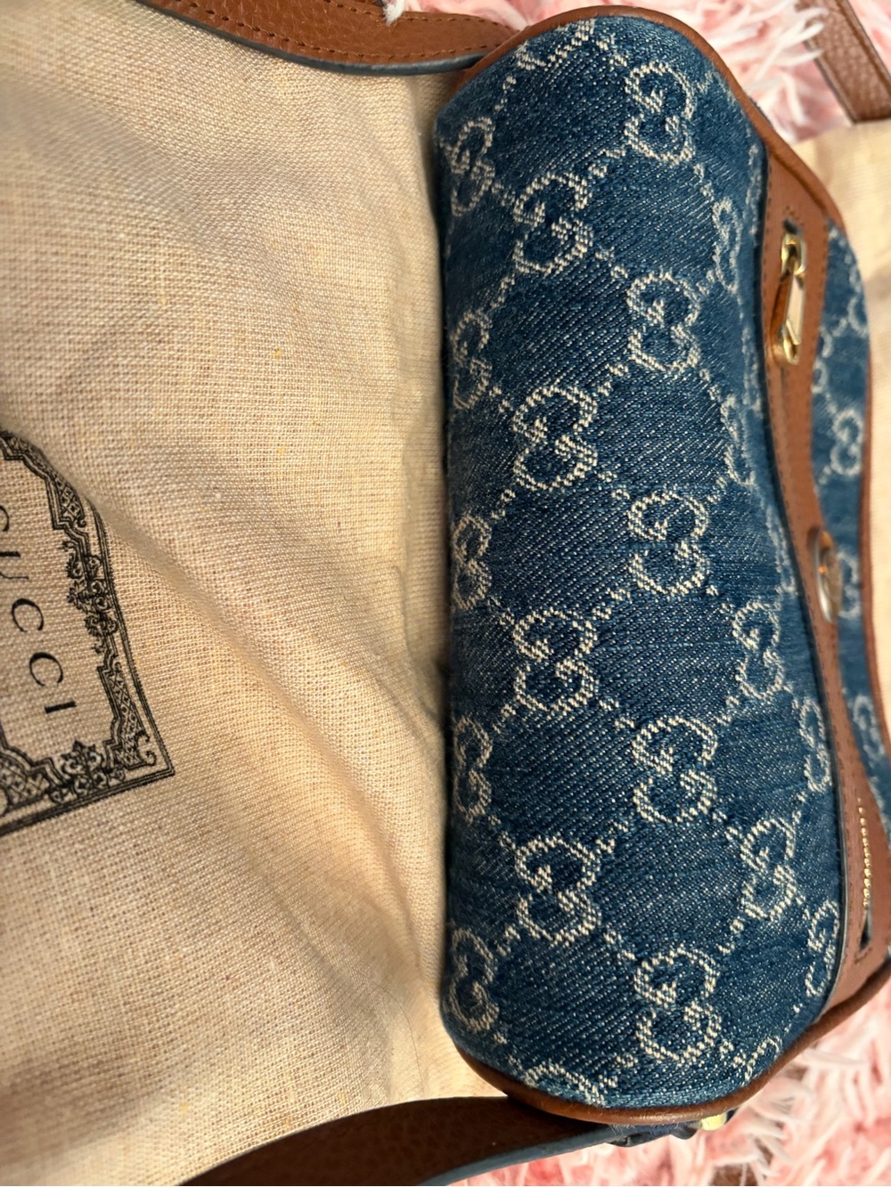 Gucci Blue Denim and Brown Leather Crossbody Bag with Matching Wallet - Picture 4 of 16